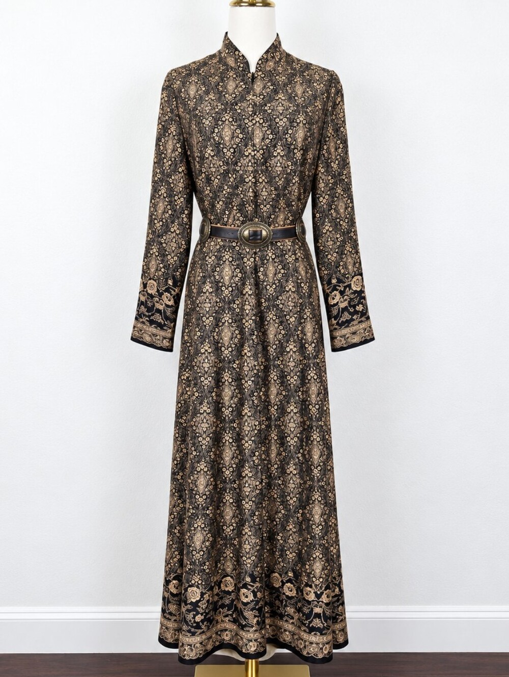 Vintage 90s Neiman Marcus Silk Maxi Dress Art to Wear Boho Luxe Black Gold Small